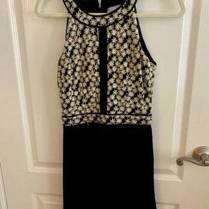 Black and gold party halter dress